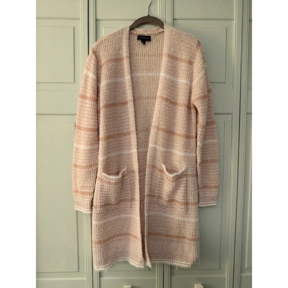 Pink Striped Long Cardigan